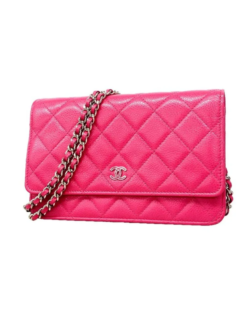 Chanel Wallet on Chain Quilted Caviar Leather Pink Silver Shoulder Bag